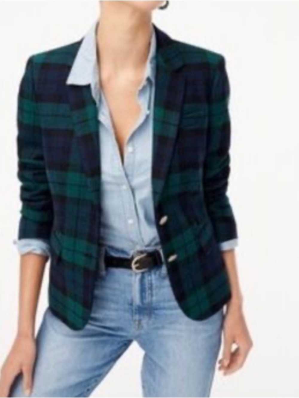 J. Crew Navy and Green Plaid Wool blend Blazer with Gold Buttons size 0